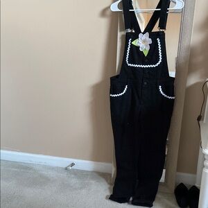 Black Women's Jumpsuit with Floral Detail